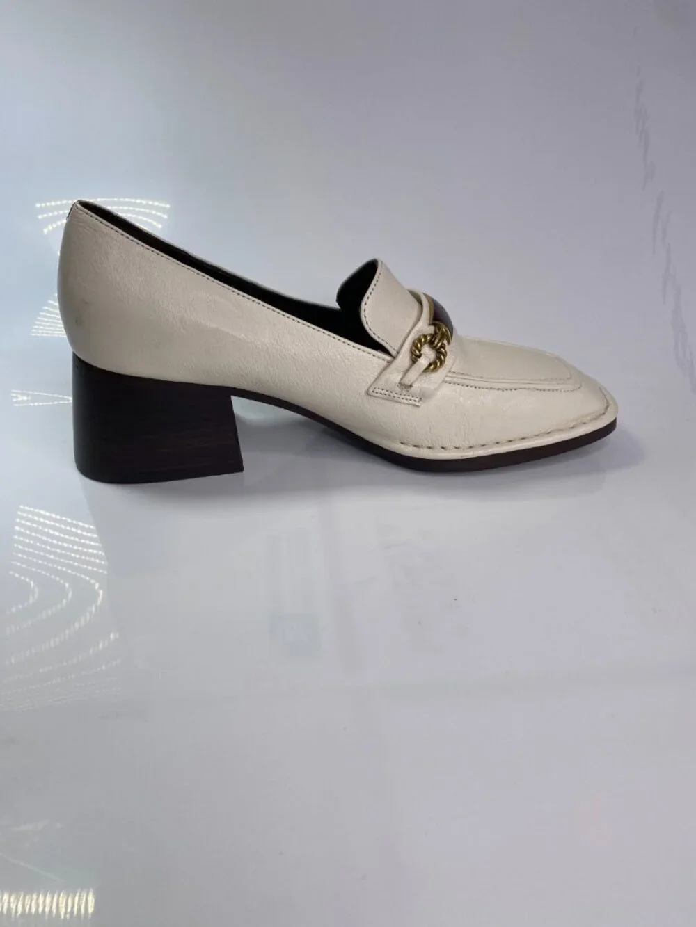 Tory Burch Women's Perrine High Heel Leather White Loafer Pumps Sz 9.5